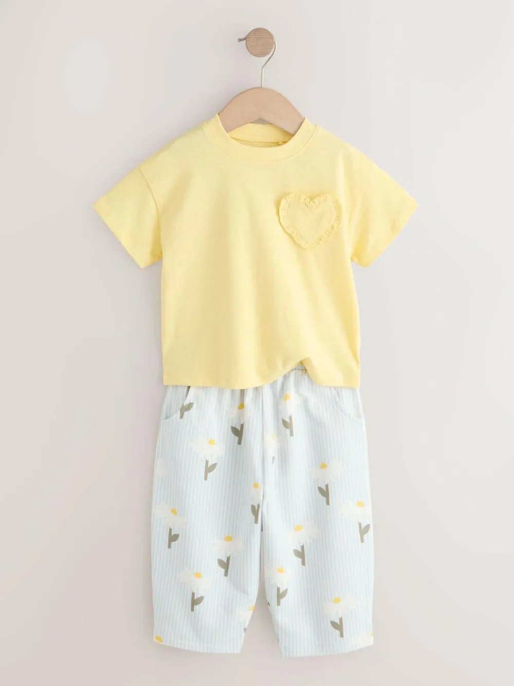 Next Lemon Yellow Daisy Short Sleeve Top and Barrel Trousers Set (3mths-7yrs)^ Tops|Sets & Coords