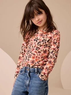 Next Leopard Long Sleeve Ribbed Top (3-16yrs)^ Nightwear|Tops