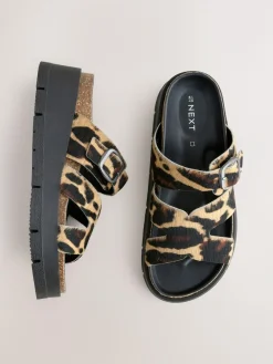 Discount Next Leather Strap Buckle Detail Sandals Leopard Print