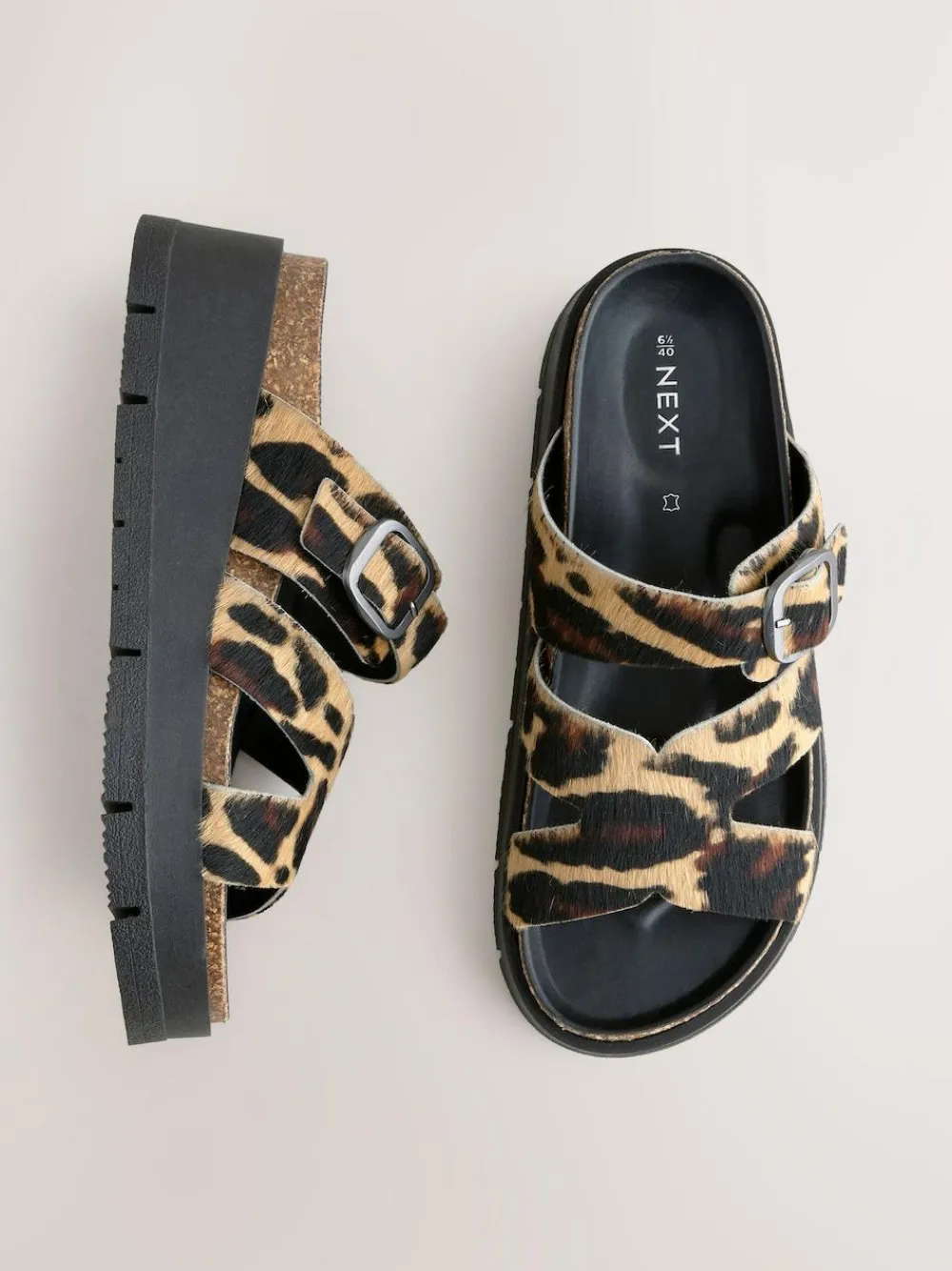 Discount Next Leather Strap Buckle Detail Sandals Leopard Print
