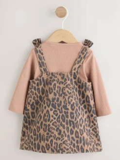 Clearance Next Leopard Print Pinafore Long Sleeve Bodysuit & Tights 3 Piece Set (0mths-2yrs)