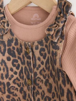 Clearance Next Leopard Print Pinafore Long Sleeve Bodysuit & Tights 3 Piece Set (0mths-2yrs)