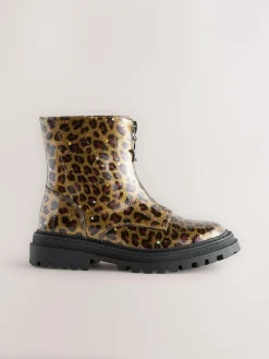 Discount Next Standard Fit (F) Zip Front Ankle Boots Leopard Print