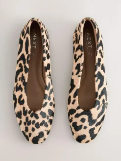 Discount Next Leopard Print Standard/Wide Fit Leather Round Toe Ballerinas