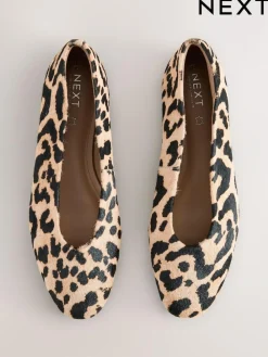 Discount Next Leopard Print Standard/Wide Fit Leather Round Toe Ballerinas