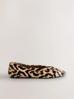 Discount Next Leopard Print Standard/Wide Fit Leather Round Toe Ballerinas