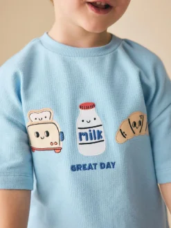 Next Light Blue Breakfast Trio Short Sleeve Appliqué T-Shirt (3mths-7yrs)^BOY Tops|T-Shirts