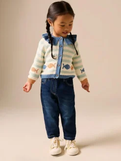 New Next Light Blue Collared Fish Stripe Cardigan (3mths-7yrs)