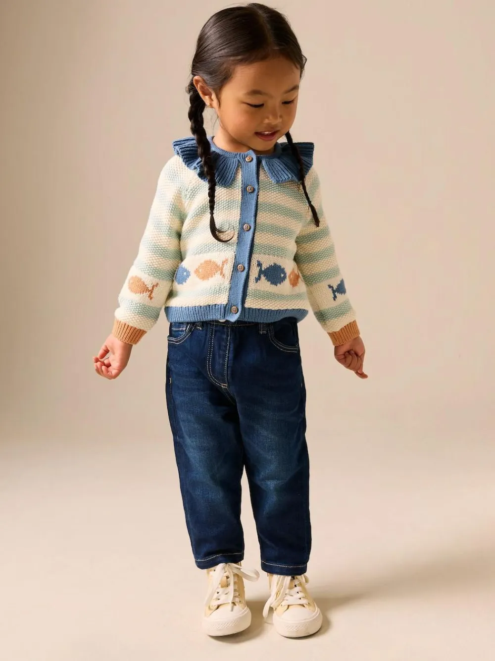 New Next Light Blue Collared Fish Stripe Cardigan (3mths-7yrs)