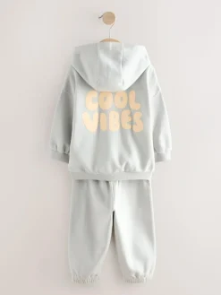 Discount Next Cool Vibes Printed Hoodie and Joggers Set (3mths-7yrs) Light Blue