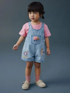 Outlet Next Light Blue Denim Ladybug Embroidered Dungaree and T-Shirt Set (3mths-7yrs)