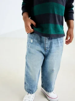 New Next Light Blue Distressed Denim Wide Leg Jeans (3mths-7yrs)