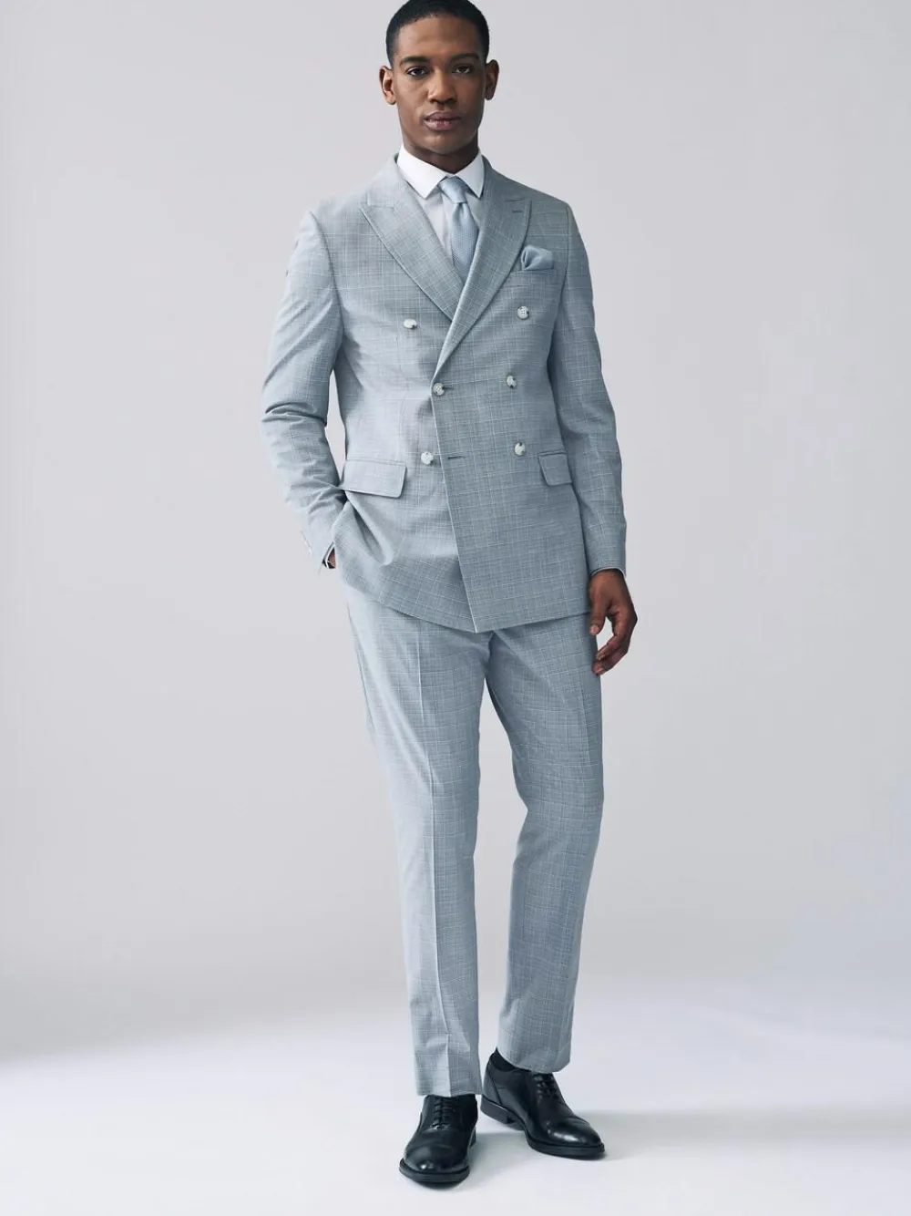 Next Light Blue Double Breasted Check Suit Jacket^ Blue Suits