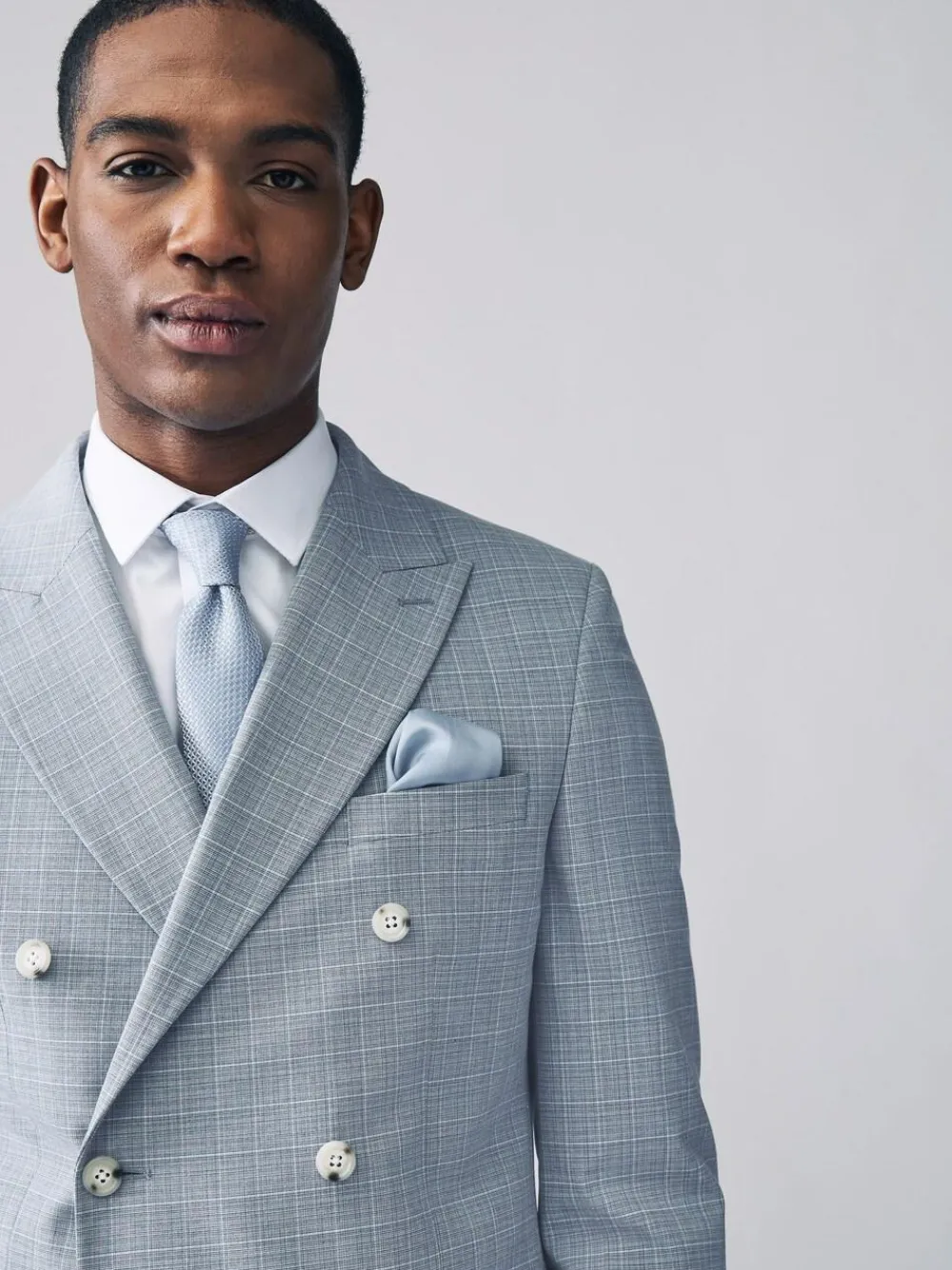 Next Light Blue Double Breasted Check Suit Jacket^ Blue Suits