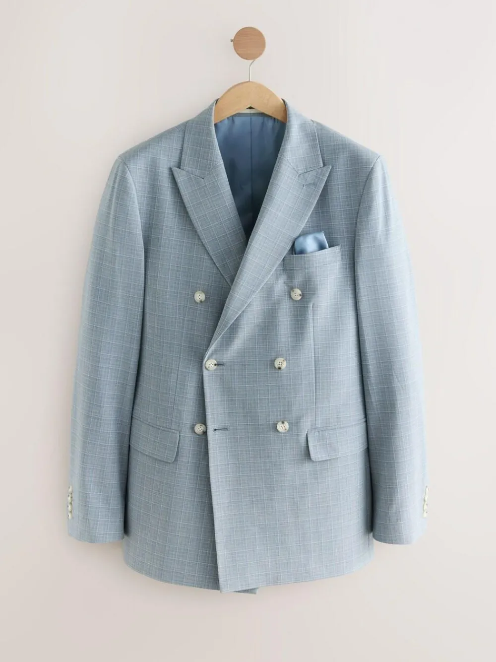Next Light Blue Double Breasted Check Suit Jacket^ Blue Suits