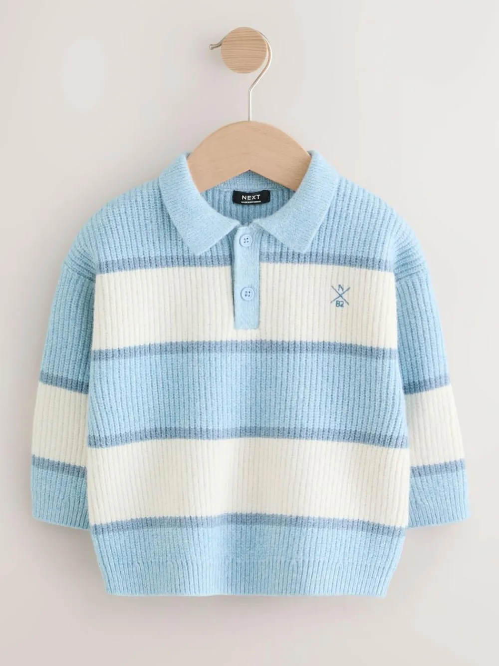 Next Knitted Stripe Rugby Polo Shirt (3mths-7yrs) Light Blue