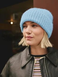 Next Light Blue Ribbed Beanie Containing Wool Hat^Women Hats
