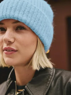 Next Light Blue Ribbed Beanie Containing Wool Hat^Women Hats