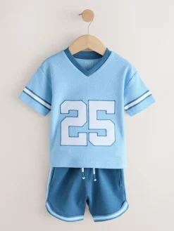 Sale Next Short Sleeve Varsity Shorts Set (3mths-7yrs) Light Blue