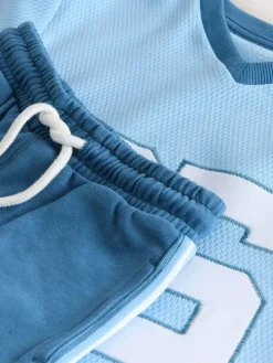 Sale Next Short Sleeve Varsity Shorts Set (3mths-7yrs) Light Blue