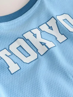 Sale Next Short Sleeve Varsity Shorts Set (3mths-7yrs) Light Blue