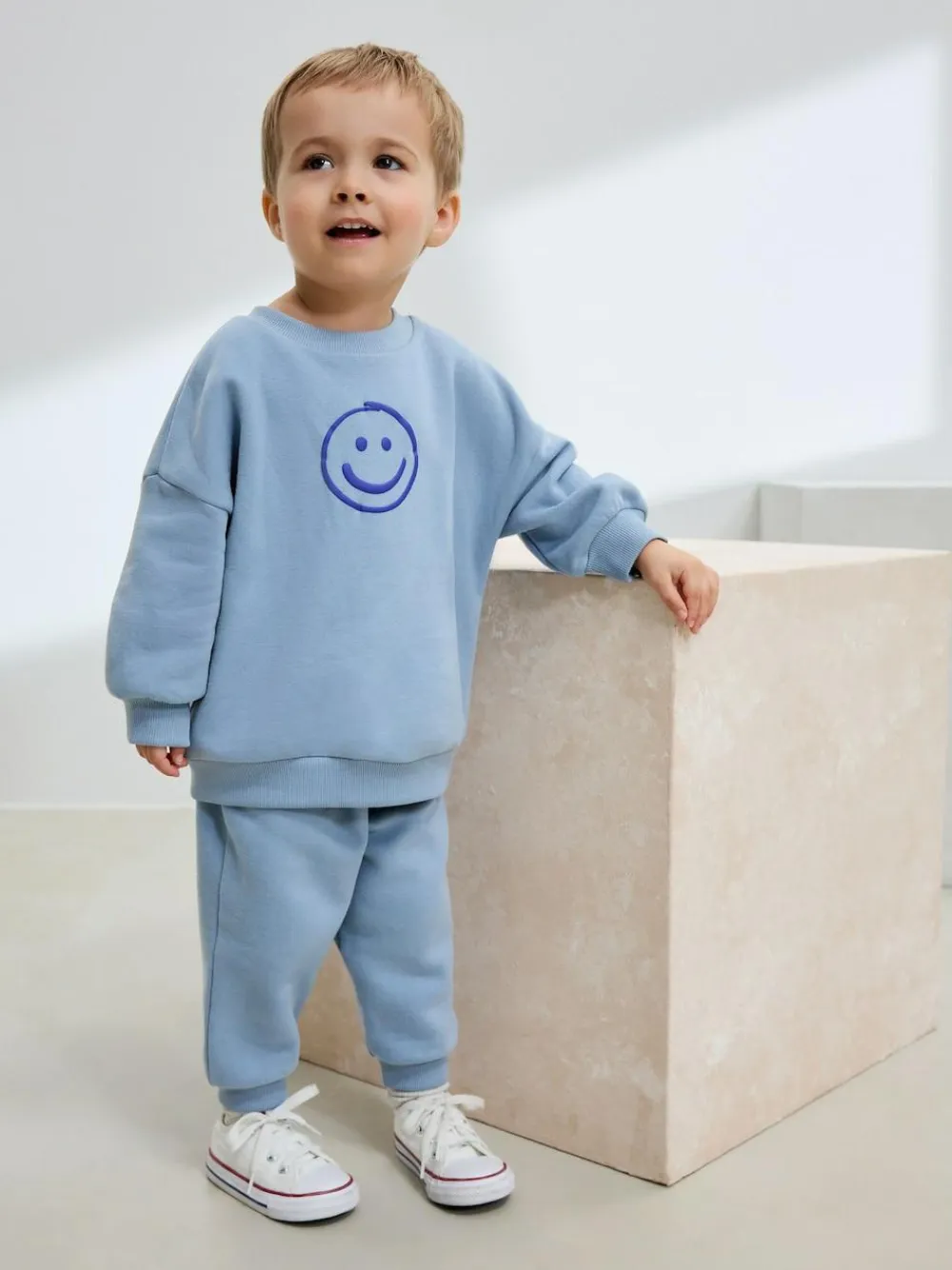 Next Single Printed Crew Neck Sweat Top & Joggers Set (3mths-7yrs) Light Blue