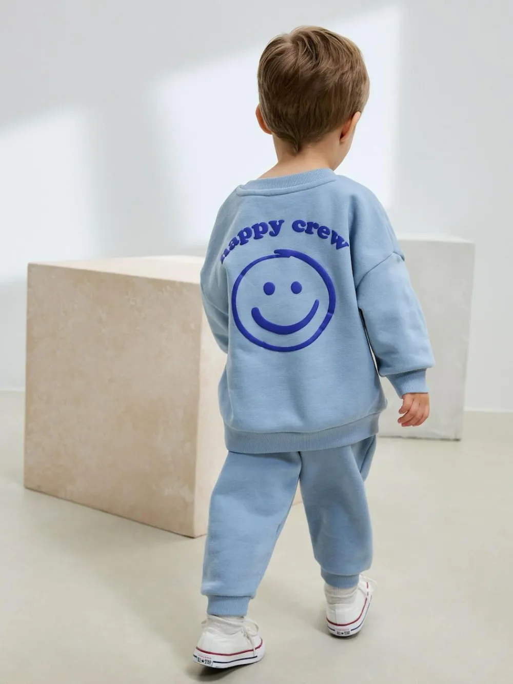 Next Single Printed Crew Neck Sweat Top & Joggers Set (3mths-7yrs) Light Blue