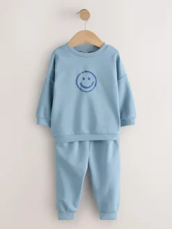 Next Single Printed Crew Neck Sweat Top & Joggers Set (3mths-7yrs) Light Blue