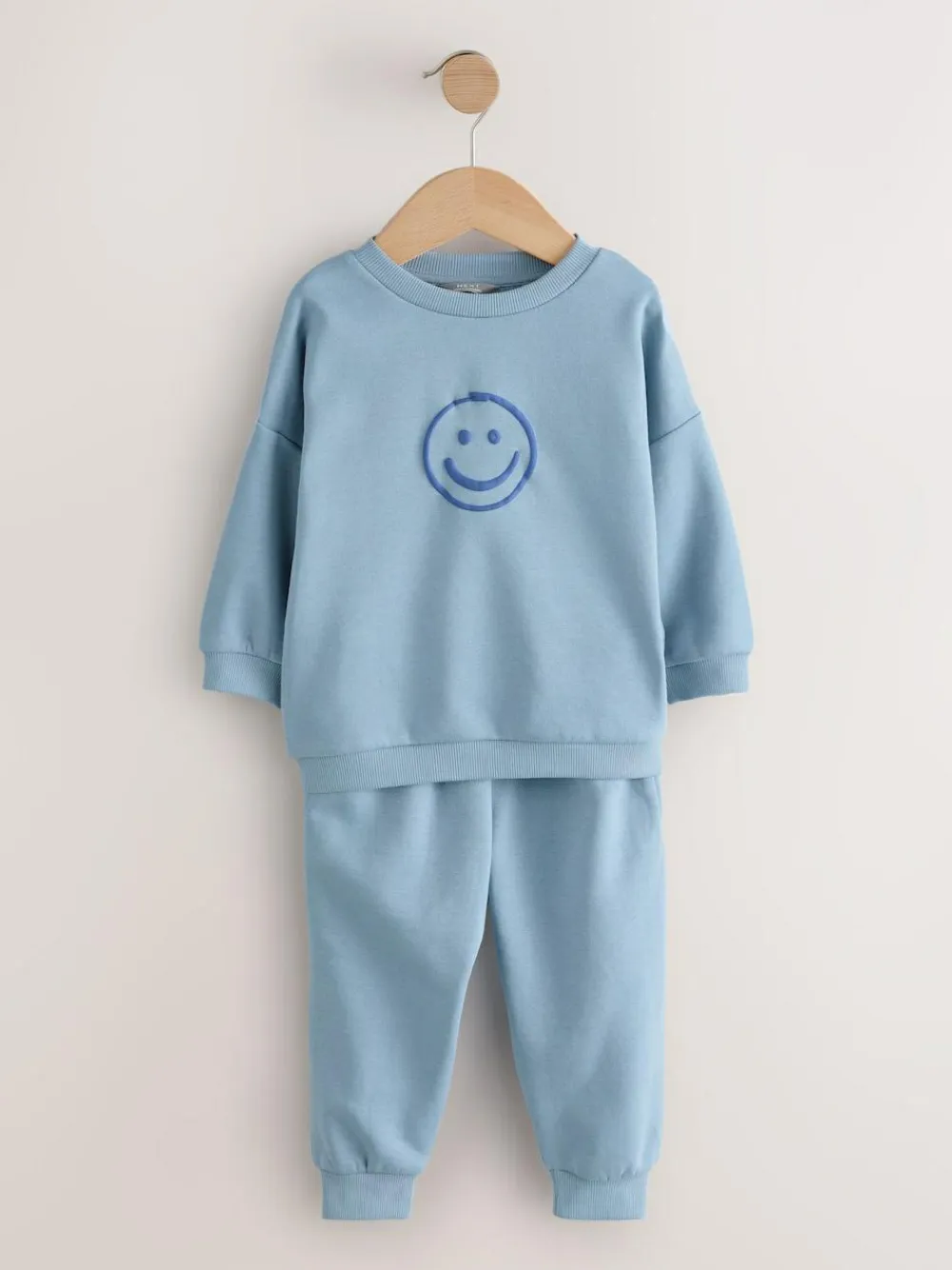 Next Single Printed Crew Neck Sweat Top & Joggers Set (3mths-7yrs) Light Blue