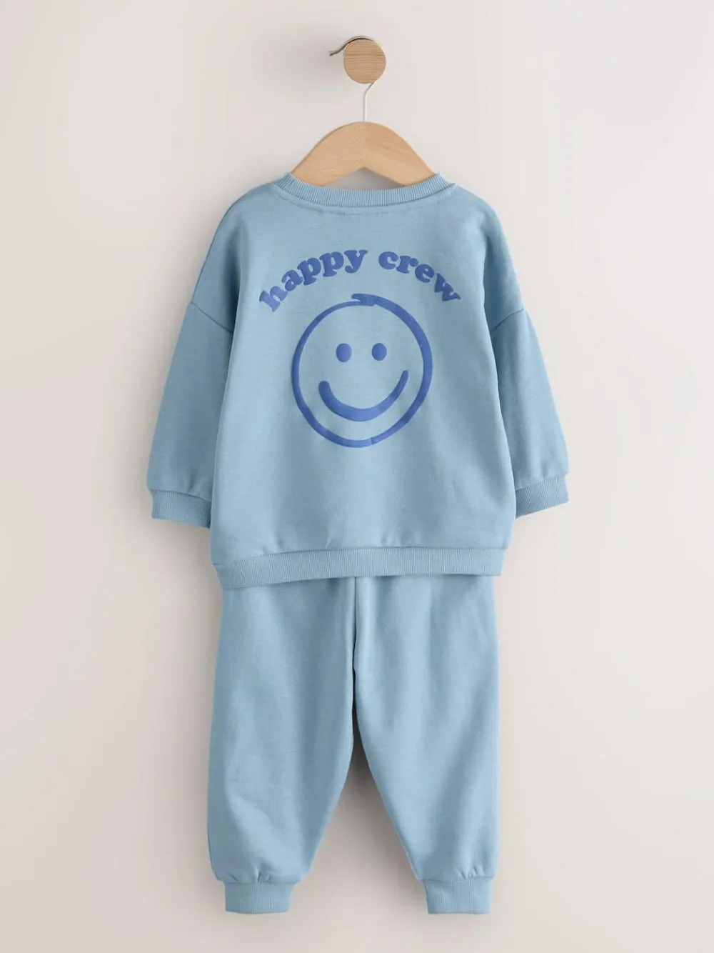 Next Single Printed Crew Neck Sweat Top & Joggers Set (3mths-7yrs) Light Blue
