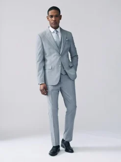 Online Next Light Blue Slim Fit Check Suit Jacket