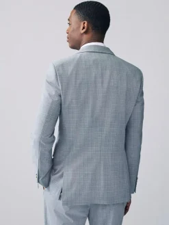 Online Next Light Blue Slim Fit Check Suit Jacket
