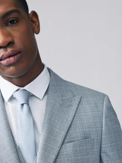 Online Next Light Blue Slim Fit Check Suit Jacket