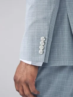 Online Next Light Blue Slim Fit Check Suit Jacket