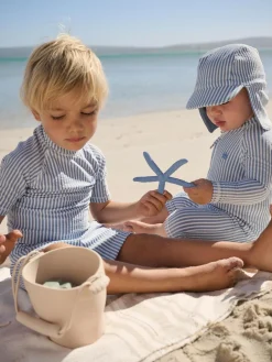 New Next Striped Sunsafe Swimsuit and Hat Set (3mths-7yrs) Light Blue