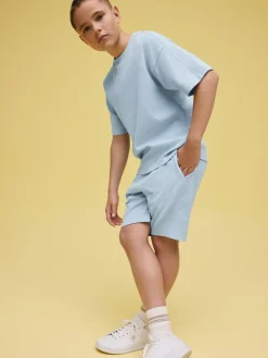 Hot Next Textured Short Sleeve T-Shirt and Shorts Set (3-16yrs) Light Blue