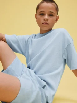 Hot Next Textured Short Sleeve T-Shirt and Shorts Set (3-16yrs) Light Blue