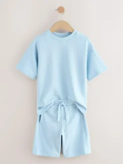 Hot Next Textured Short Sleeve T-Shirt and Shorts Set (3-16yrs) Light Blue