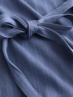 Best Next Tie Back Ribbed V-Neck Dress Light Blue
