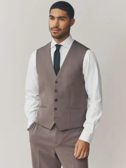 Next Regular Fit Motionflex Stretch Waistcoat Light Brown