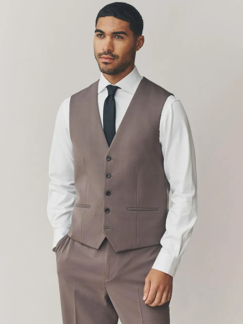 Next Regular Fit Motionflex Stretch Waistcoat Light Brown