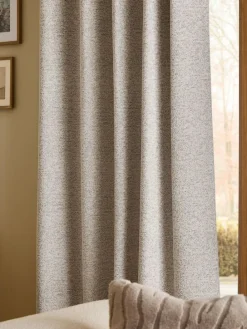 New Next Bouclé Lined Eyelet Curtains Light Grey
