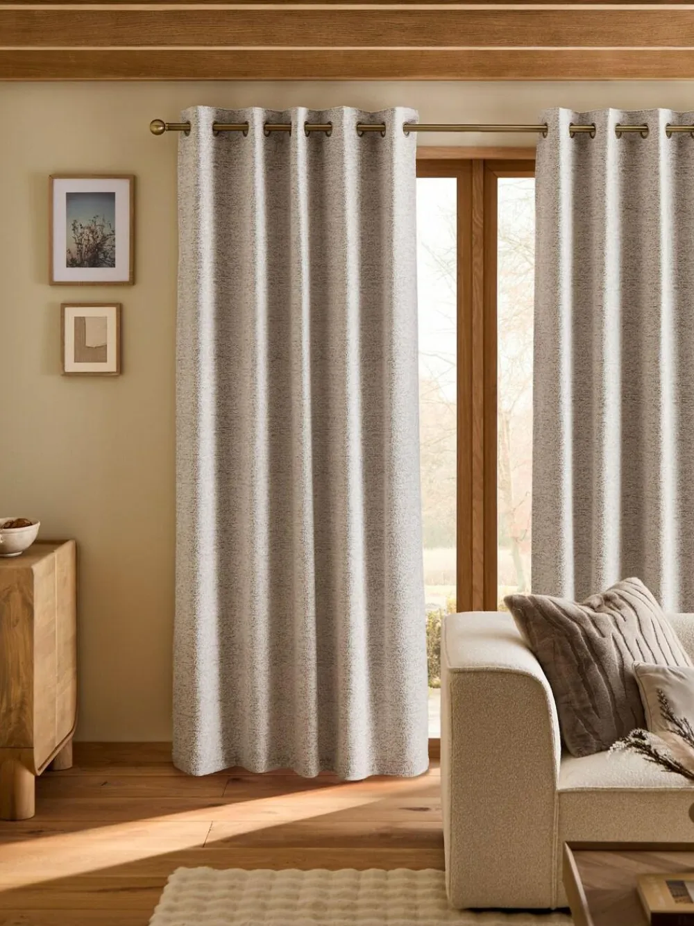 Best Next Bouclé Super Thermal Eyelet Curtains Light Grey