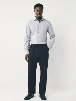 Next Light Grey Regular Fit Check Soft Touch 100% Cotton Smart Long Sleeve Shirt^ Shirts