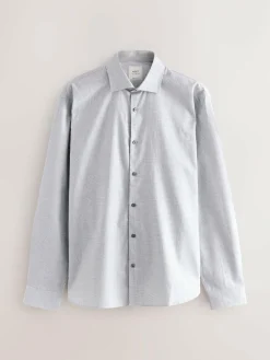 Next Light Grey Regular Fit Check Soft Touch 100% Cotton Smart Long Sleeve Shirt^ Shirts