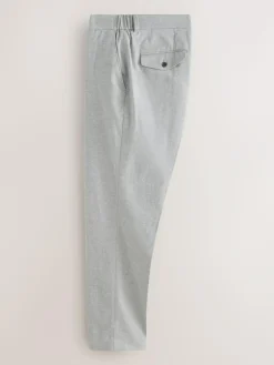 Next Regular Fit Smart Brushed Cotton Trousers Light Grey
