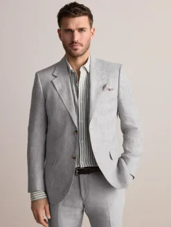 New Next Slim Fit Leomaster Italian 100% Linen Suit Jacket Light Grey