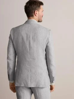 New Next Slim Fit Leomaster Italian 100% Linen Suit Jacket Light Grey