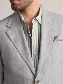 New Next Slim Fit Leomaster Italian 100% Linen Suit Jacket Light Grey
