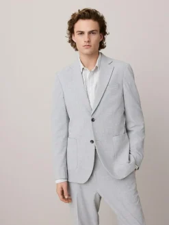 Hot Next Slim Fit Seersucker Texture Suit Jacket Light Grey